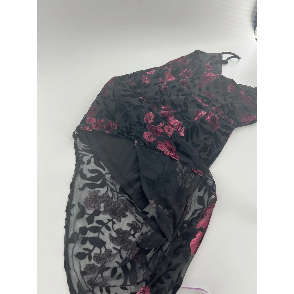 Lulus Evenings with You Black Floral Velvet Asymmetrical Dress